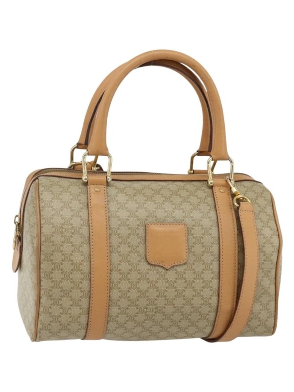 CELINE Macadam Canvas Boston Bag PVC 2way Beige Gold
